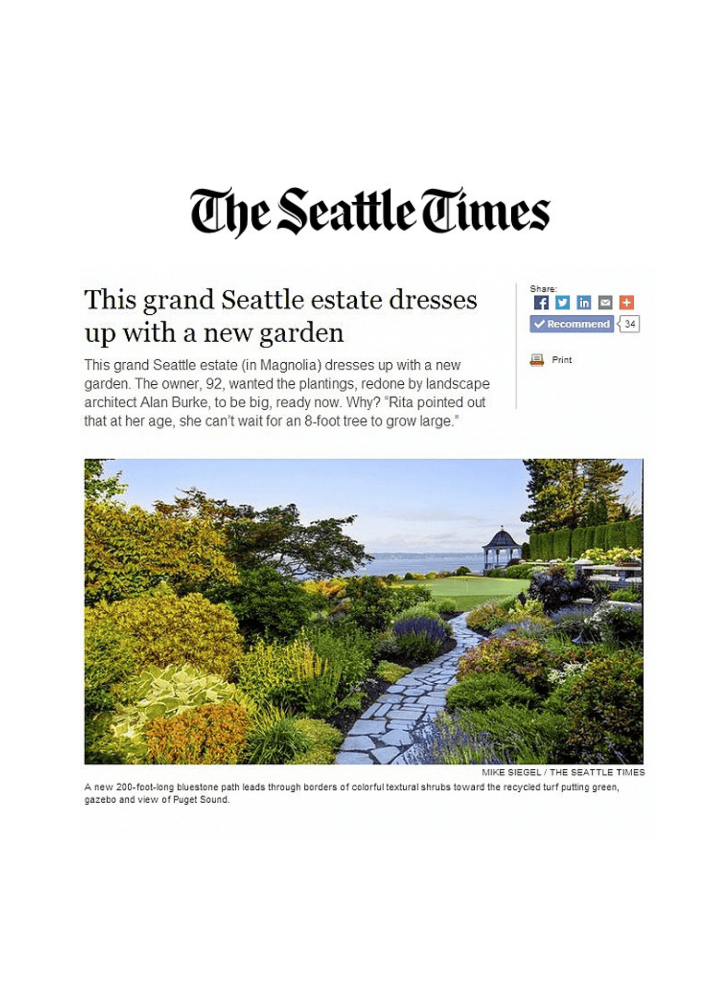 Seattle magazine feature article about Magnolia estate garden designed by Classic Landscaping