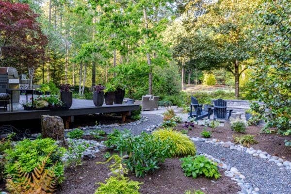Residential residential landscape project detail showing gravel patio by Classic Landscaping