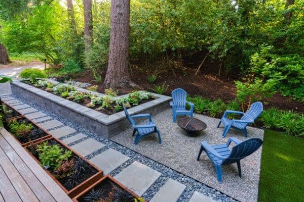 Residential PNW modern landscape project detail showing modern home entry by Classic Landscaping